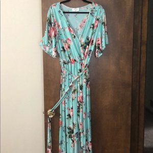 mint floral faux wrap hi lo dress 3xl